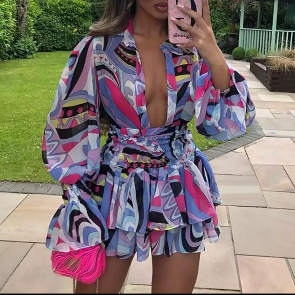 Loose Ruffles Mini Skirts Romper